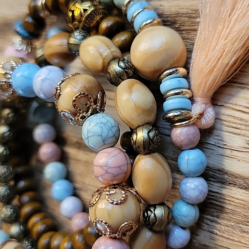 š„LAST ONEš„Tree and Tassel Beaded Bracelet Set, driftwood beach - Picture 2 of 5